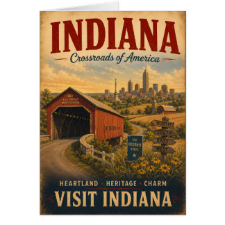 Vintage Indiana Travel Poster with Covered Bridge