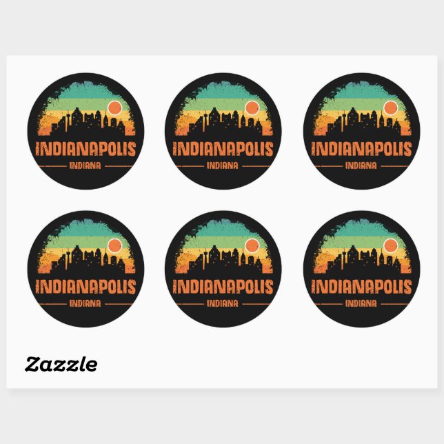 Vintage Indianapolis City Bloomington Retro Classic Round Sticker (Sheet)