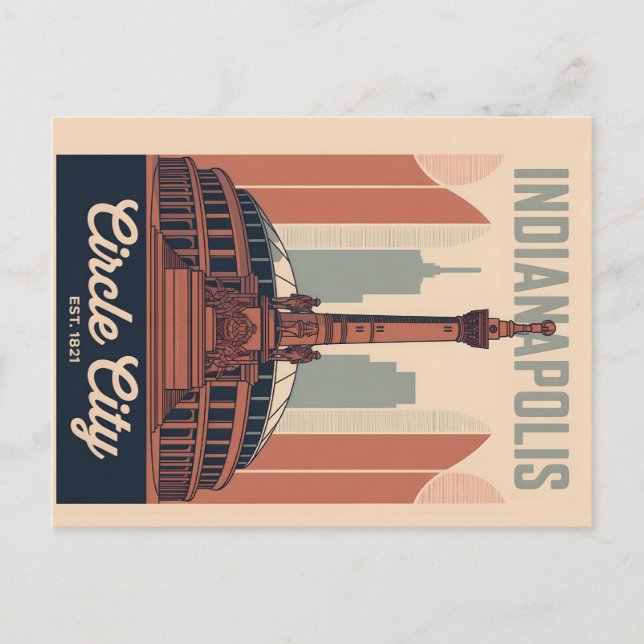 Vintage Indianapolis Indiana Retro Cityscape Art Holiday Postcard (Front)