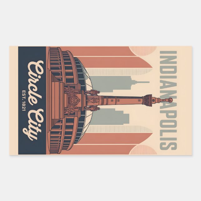 Vintage Indianapolis Indiana Retro Cityscape Art Rectangular Sticker (Front)
