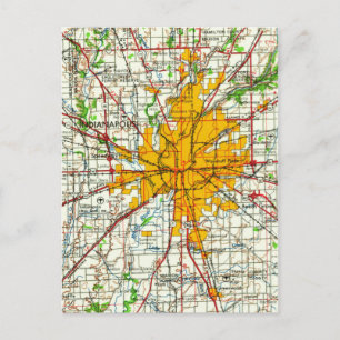 Vintage Indianapolis Map Postcard