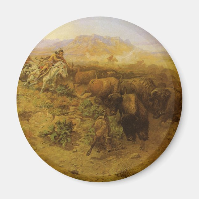 Vintage Indians, Buffalo Hunt by CM Russell Magnet (Front)