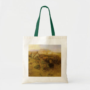 Vintage Indians, Buffalo Hunt by CM Russell Tote Bag