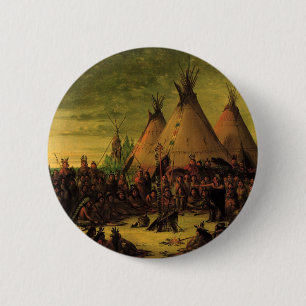 Vintage Indians, Sioux War Council by Catlin 6 Cm Round Badge