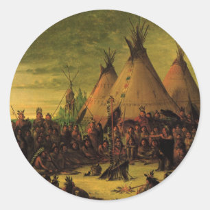 Vintage Indians, Sioux War Council by Catlin Classic Round Sticker