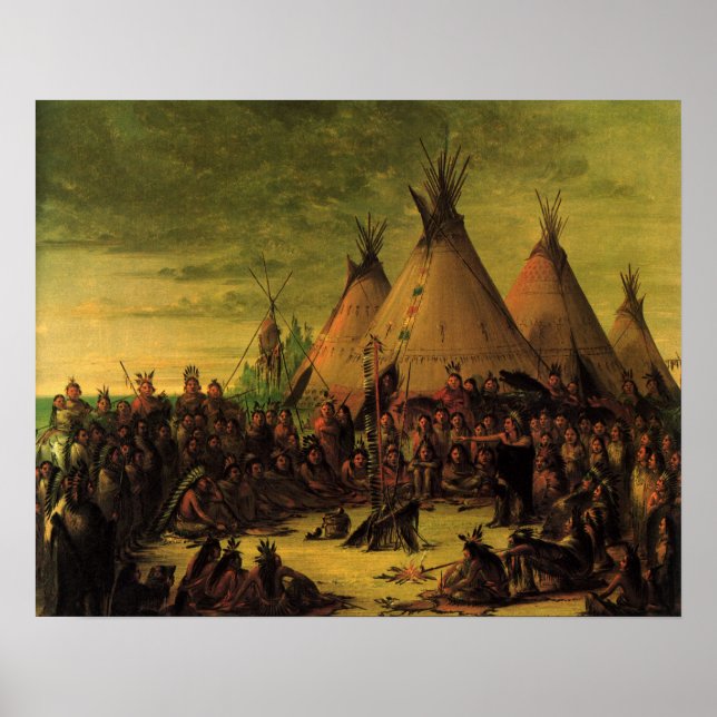 Vintage Indians, Sioux War Council by Catlin Poster (Front)
