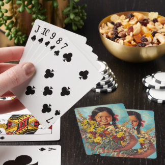 Vintage Indigenous Australian Girl With Flowers Playing Cards