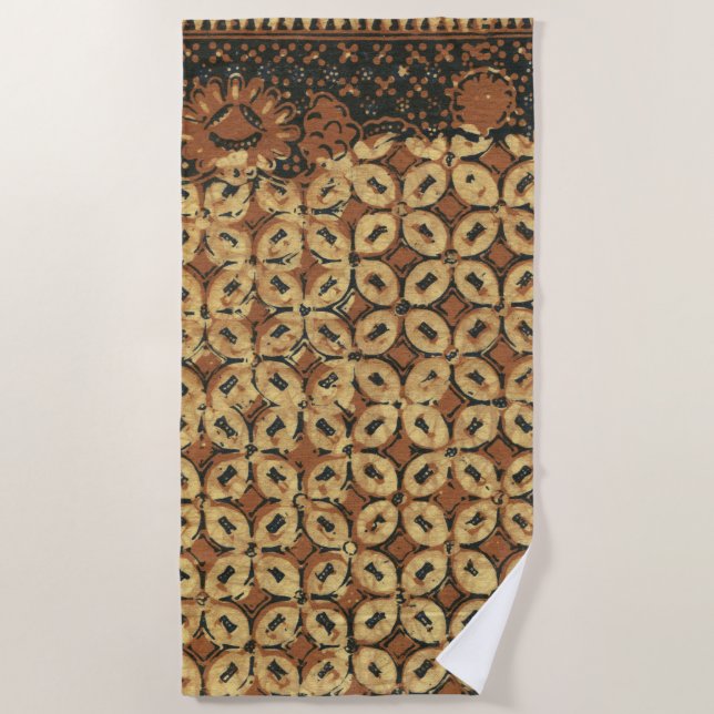 Vintage Indonesian Batik Kawung Pattern Rustic Beach Towel (Front)
