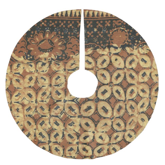 Vintage Indonesian Batik Kawung Pattern Rustic Brushed Polyester Tree Skirt (Front)