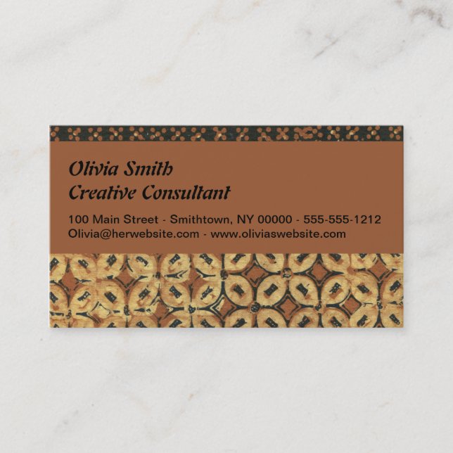 Vintage Indonesian Batik Kawung Pattern Rustic Business Card (Front)