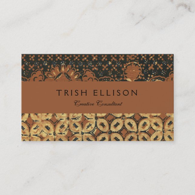 Vintage Indonesian Batik Kawung Pattern Rustic Business Card (Front)