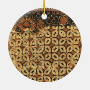 Vintage Indonesian Batik Kawung Pattern Rustic Ceramic Tree Decoration