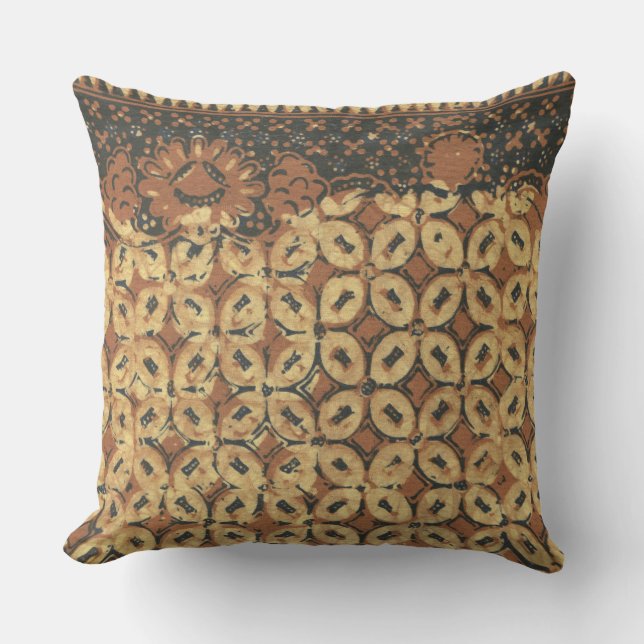 Vintage Indonesian Batik Kawung Pattern Rustic Cushion (Front)