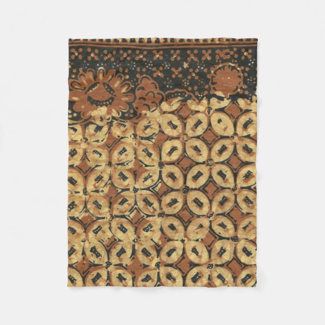 Vintage Indonesian Batik Kawung Pattern Rustic Fleece Blanket (Front)