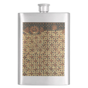 Vintage Indonesian Batik Kawung Pattern Rustic Hip Flask