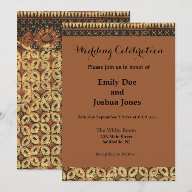 Vintage Indonesian Batik Kawung Pattern Rustic Invitation (Front/Back)