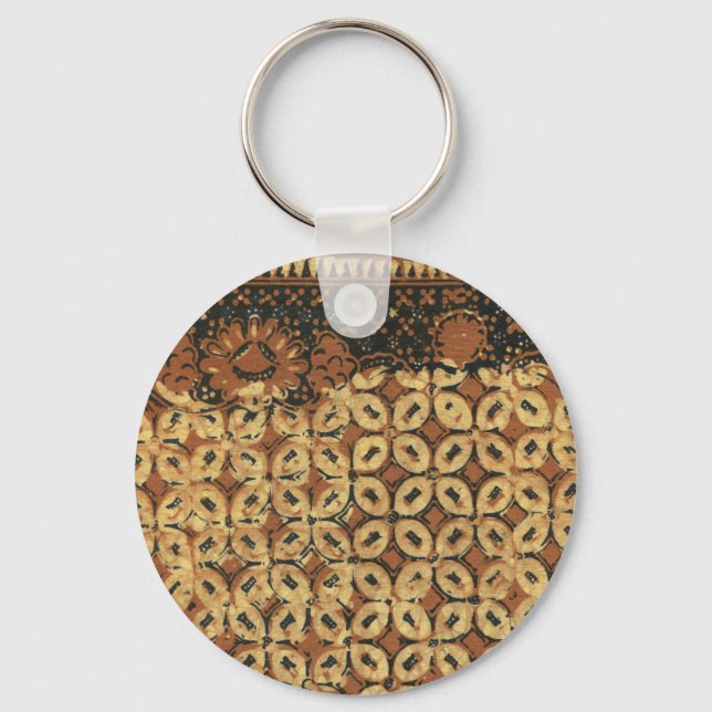 Vintage Indonesian Batik Kawung Pattern Rustic Key Ring (Front)