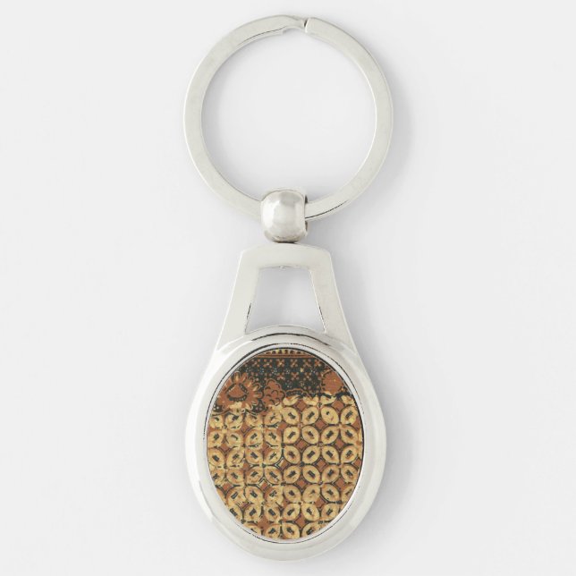 Vintage Indonesian Batik Kawung Pattern Rustic Key Ring (Front)