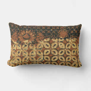 Vintage Indonesian Batik Kawung Pattern Rustic Lumbar Cushion