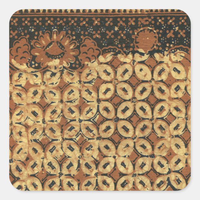 Vintage Indonesian Batik Kawung Pattern Rustic Square Sticker (Front)
