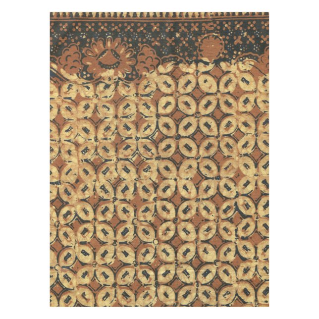 Vintage Indonesian Batik Kawung Pattern Rustic Tablecloth (Front)