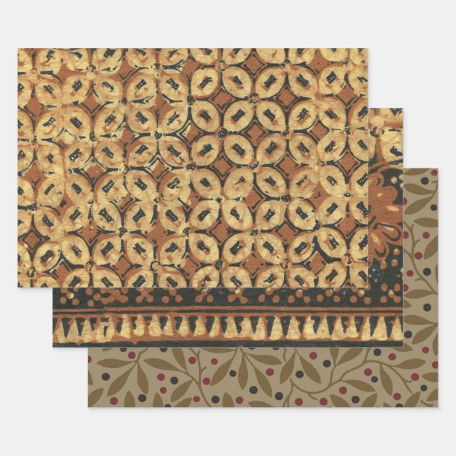 Vintage Indonesian Batik Kawung Pattern Rustic Wrapping Paper Sheet (Set)