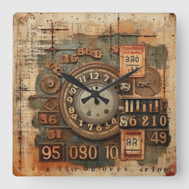 Vintage Industrial Grunge Wall Clock (Front)