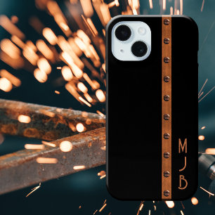 Vintage Industrial Masculine Faux Copper Black iPhone 15 Case