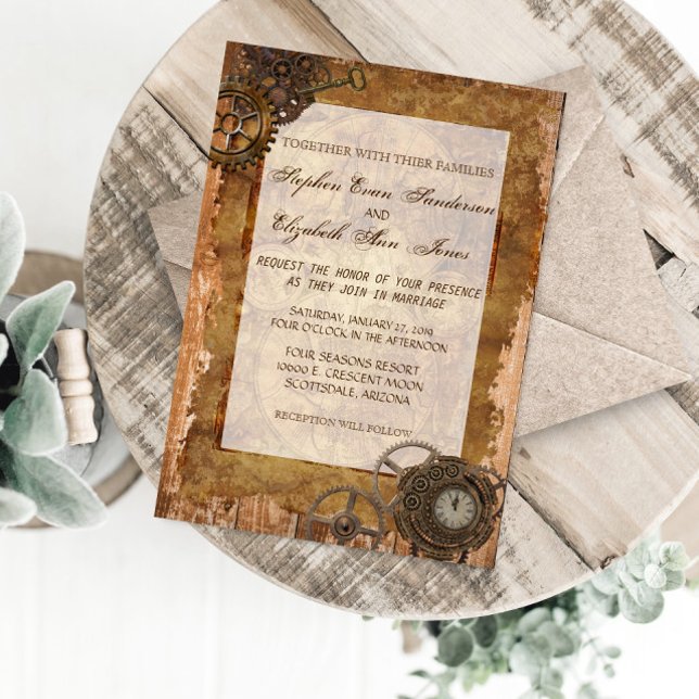 Vintage Industrial Steampunk Wedding Invitation (Creator Uploaded)