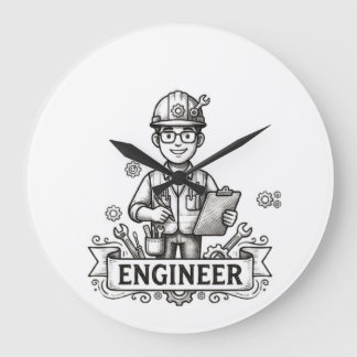 Vintage Ink Sketch Engineer Blueprint T-Shirt - Me Large Clock