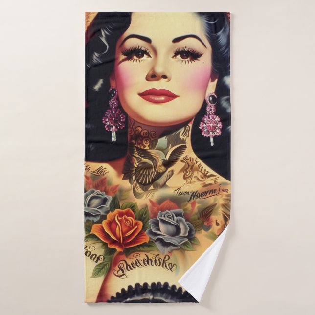 Vintage Inked Pin-up Bath Towel (Bath Towel)