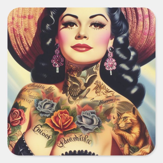 Vintage Inked Pin-up Square Sticker (Front)