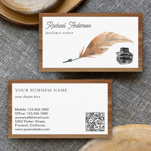 Vintage Inkwell Feather Quill Pen QR Code Writer Business Card