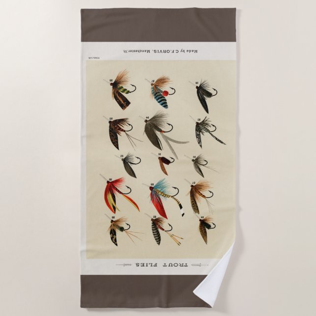 Vintage Insect Trout Flies Wings Beach Towel (Front)