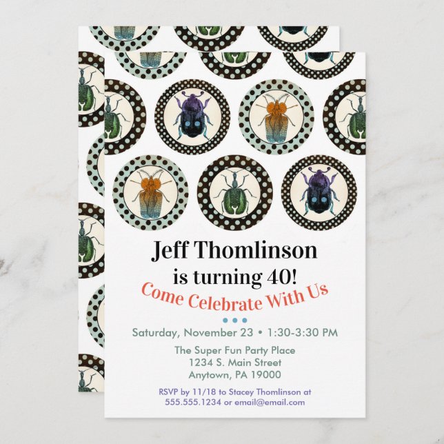 Vintage Insects Birthday Invitation Science Party (Front/Back)