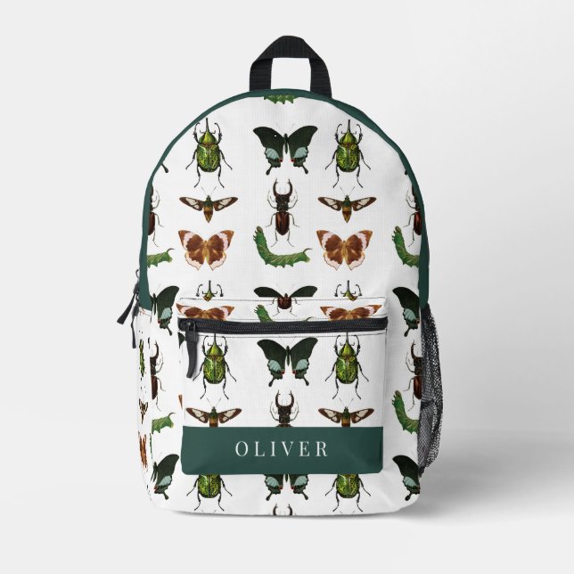 Vintage Insects & Bugs Pattern White Printed Backpack (Front)