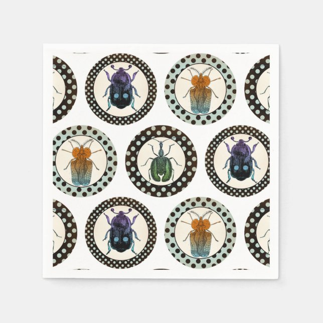 Vintage Insects Colourful Beetles Science Napkin (Front)