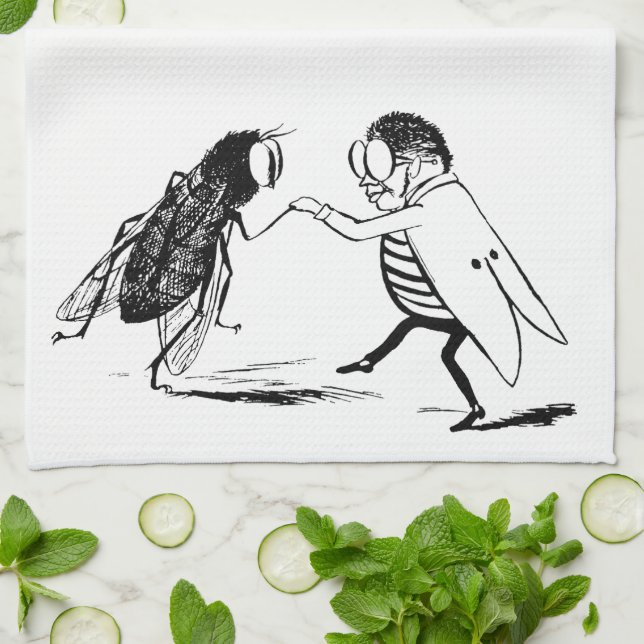 Vintage Insects Dancing; Bluebottle Fly Tea Towel (Folded)