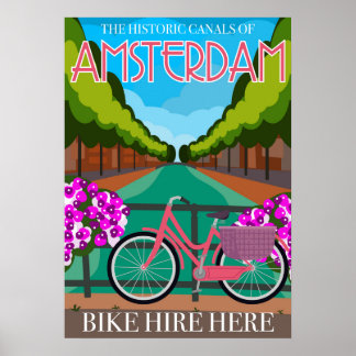 Vintage Inspired Amsterdam Travel Poster