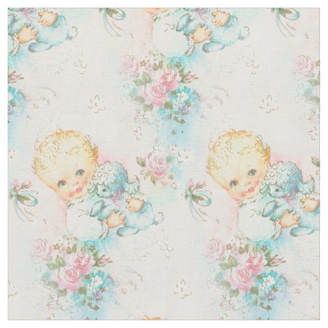 Vintage Inspired Baby with Lamb Fabric (Close Up)