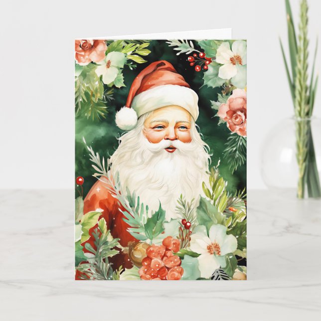 Vintage Inspired Blank Santa Claus Christmas Card (Front)