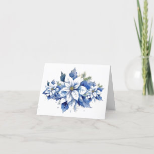 Vintage Inspired Blue Christmas Poinsettia Holiday Card