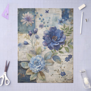 Vintage Inspired Blue Floral Collage Decoupage Tissue Paper