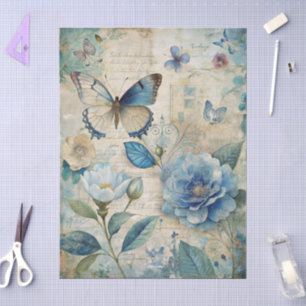 Vintage Inspired Blue Floral Collage Decoupage Tissue Paper