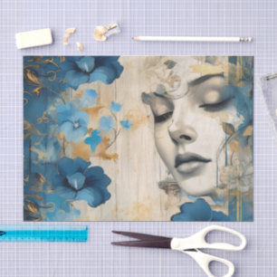 Vintage Inspired Blue Floral Collage Scrapbook Tissue Paper