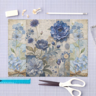Vintage Inspired Blue Floral Collage Scrapbook Tissue Paper