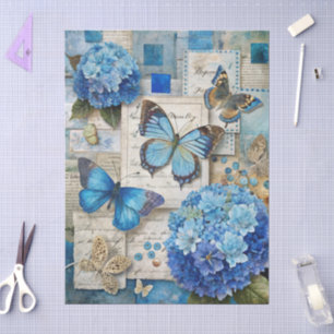 Vintage Inspired Blue Floral Collage Scrapbook Tissue Paper