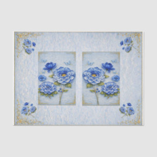 Vintage Inspired Blue & Gold Floral  Decoupage Tissue Paper