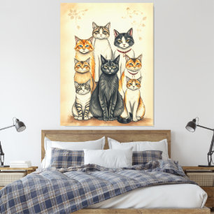 Vintage-Inspired Cat Family Portrait Canvas Print