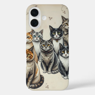 Vintage-Inspired Cat Family Portrait iPhone 16 Case